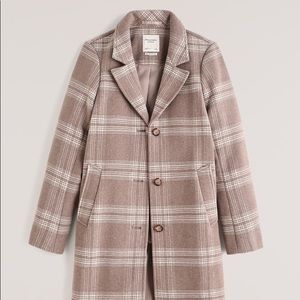 NWT! Abercrombie Wool Blend Dad Coat in oatmeal plaid, Sz M petite